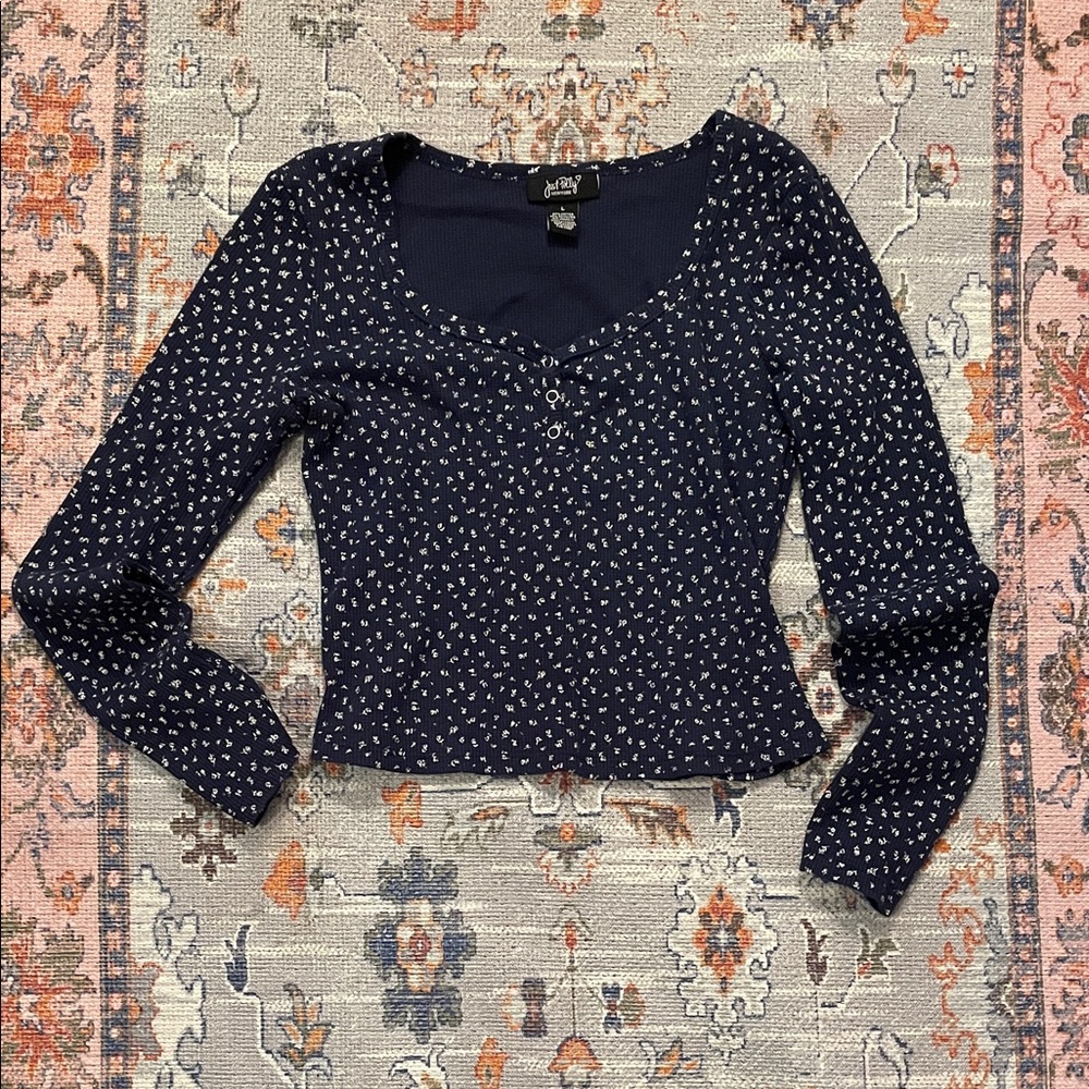 Dark Blue Patterned Long Sleeve Top